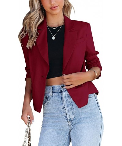 Women's Casual Long Sleeve Blazers Open Front Work Office Cropped Suit Jacket Red $15.00 Blazers