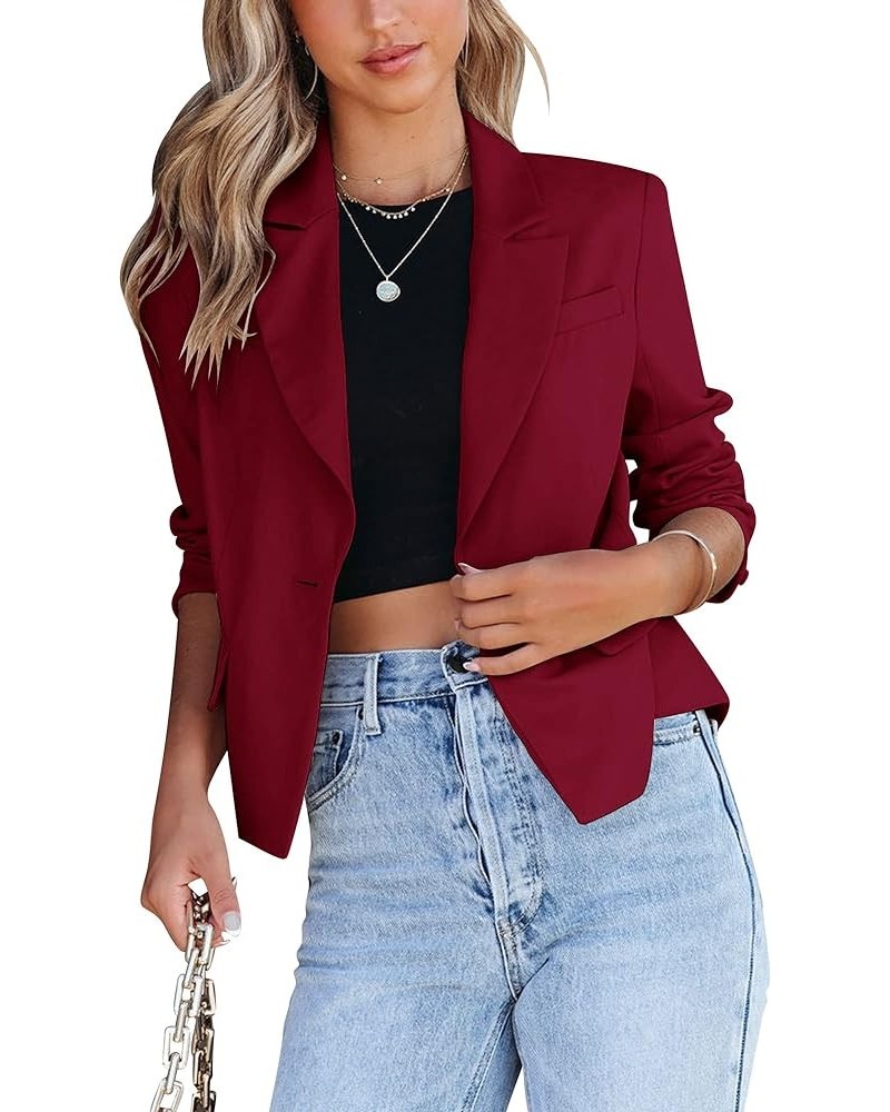 Women's Casual Long Sleeve Blazers Open Front Work Office Cropped Suit Jacket Red $15.00 Blazers