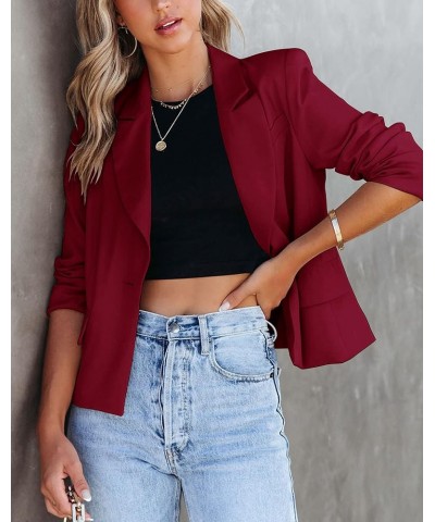 Women's Casual Long Sleeve Blazers Open Front Work Office Cropped Suit Jacket Red $15.00 Blazers