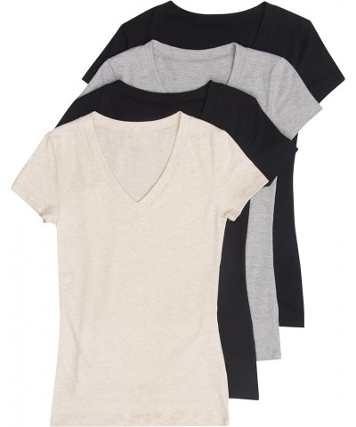 4 Pack Zenana Women's Basic V-Neck T-Shirts Black, Grey $12.42 T-Shirts