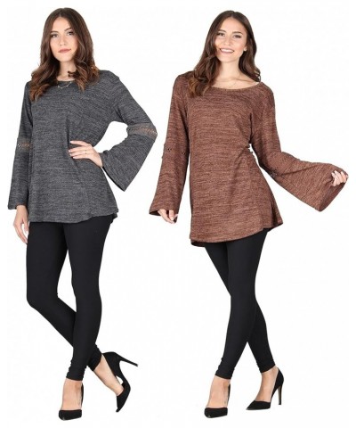 Women's Button Back Keyhole Tunic, Loose Casual Stretchable Pullover Dark Grey/Mocha $21.99 Tops