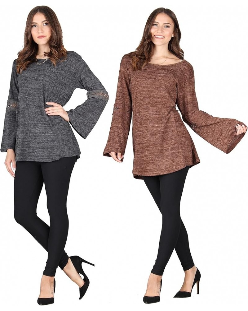 Women's Button Back Keyhole Tunic, Loose Casual Stretchable Pullover Dark Grey/Mocha $21.99 Tops