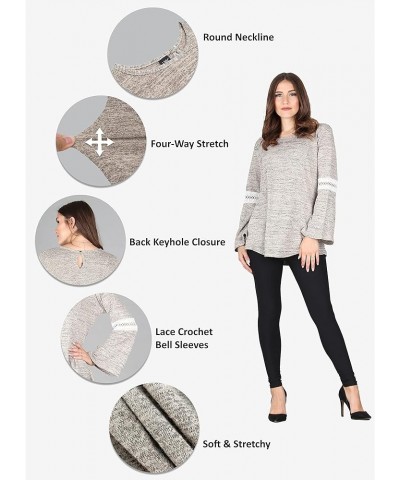 Women's Button Back Keyhole Tunic, Loose Casual Stretchable Pullover Dark Grey/Mocha $21.99 Tops