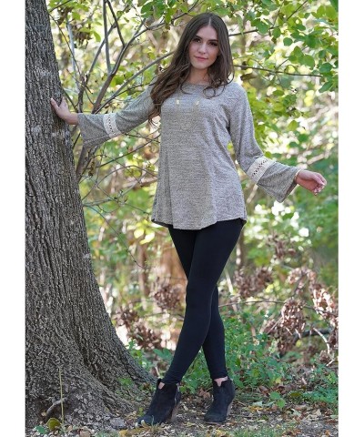 Women's Button Back Keyhole Tunic, Loose Casual Stretchable Pullover Dark Grey/Mocha $21.99 Tops