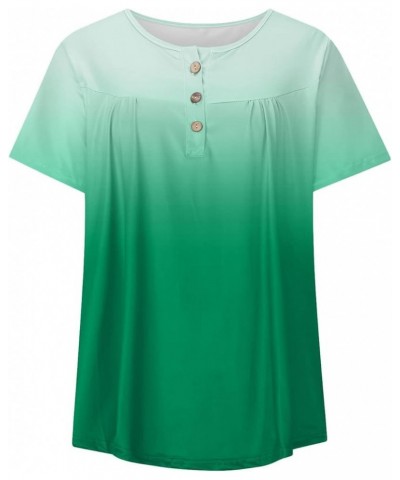 Womens Plus Size Tops,Tunic Gradient Short Sleeve Sexy V-Neck Shirts Trendy Casual T-Shirt Blouse Top 01-green $9.53 Tops