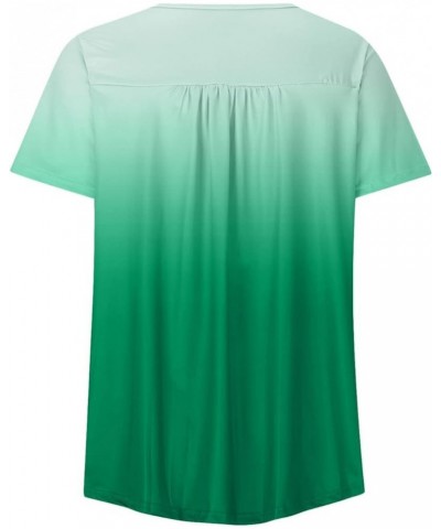 Womens Plus Size Tops,Tunic Gradient Short Sleeve Sexy V-Neck Shirts Trendy Casual T-Shirt Blouse Top 01-green $9.53 Tops