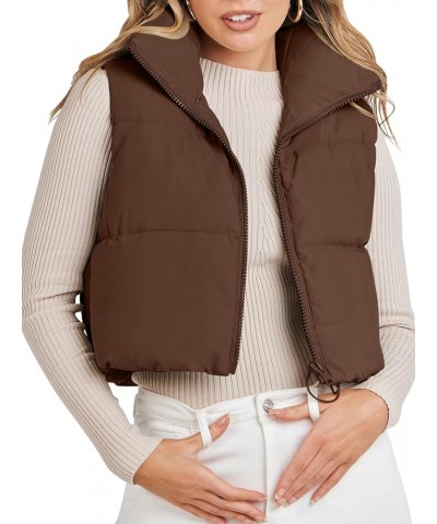 Women's Crop Puffer Vest Lightweight Stand Collar Sleeveless Zip Up Padded Gilet Coat Coffee $18.63 Vests