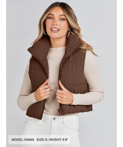 Women's Crop Puffer Vest Lightweight Stand Collar Sleeveless Zip Up Padded Gilet Coat Coffee $18.63 Vests