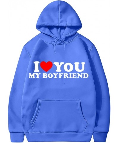 I Love My Boyfriend/Girlfriend Hoodie Lover Heart Sweatshirt Sweater Pullover Valentines Day Shirts J02-blue $9.89 Activewear