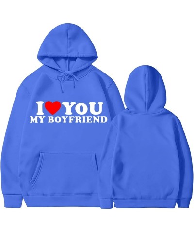 I Love My Boyfriend/Girlfriend Hoodie Lover Heart Sweatshirt Sweater Pullover Valentines Day Shirts J02-blue $9.89 Activewear