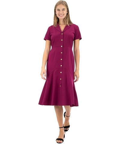 Women's Short Sleeve Button Front Shirt Dress with Ruffle Bottom Bali Orchid $25.43 Dresses