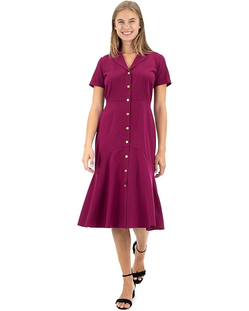 Women's Short Sleeve Button Front Shirt Dress with Ruffle Bottom Bali Orchid $25.43 Dresses