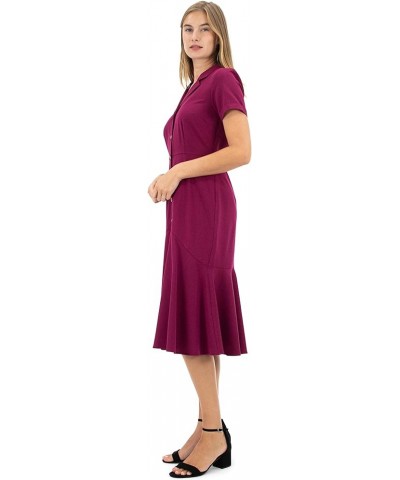 Women's Short Sleeve Button Front Shirt Dress with Ruffle Bottom Bali Orchid $25.43 Dresses