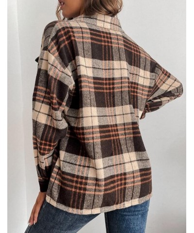 Womens Casual Plaid Shacket Wool Blend Long Sleeve Button Down Shirt Jacket Khaki $10.39 Blouses