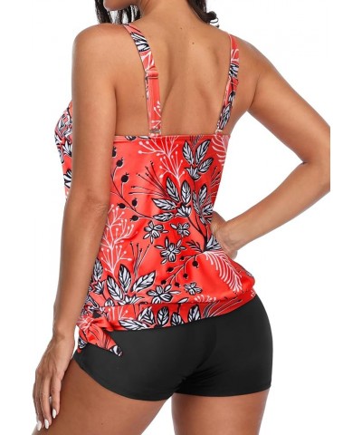 2 Piece Swimsuit for Women Blouson Tankini Top with Shorts Tummy Control Bathing Suit Red Floral $19.74 Swimsuits