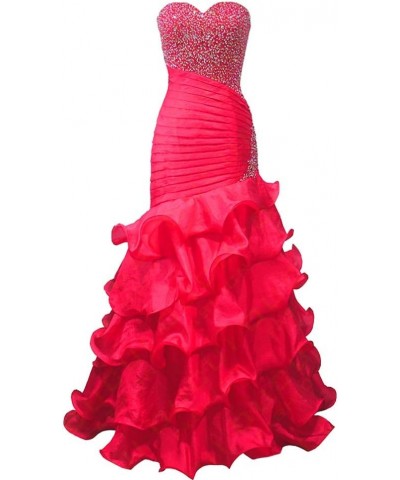 Beaded Sequins Mermaid Ruffles Long Formal Prom Dress Evening Gown Fuchsia US 14 18 Plus Fuchsia $63.45 Dresses