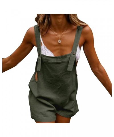 Women's Cotton Linen Overalls Shorts Loose Jumpsuit Casual Wide Leg Romper Shortalls Armygreen $15.38 Overalls