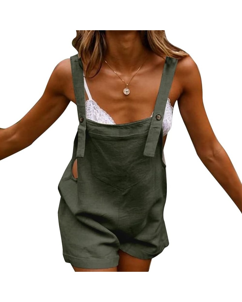 Women's Cotton Linen Overalls Shorts Loose Jumpsuit Casual Wide Leg Romper Shortalls Armygreen $15.38 Overalls