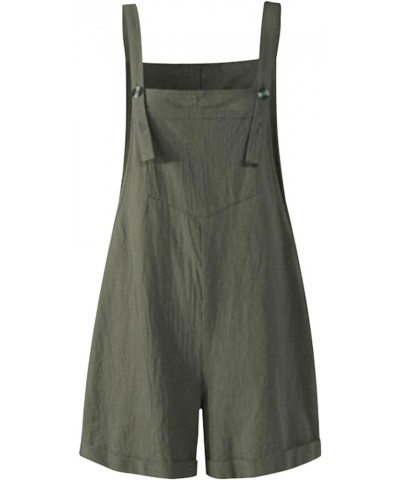 Women's Cotton Linen Overalls Shorts Loose Jumpsuit Casual Wide Leg Romper Shortalls Armygreen $15.38 Overalls