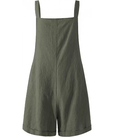 Women's Cotton Linen Overalls Shorts Loose Jumpsuit Casual Wide Leg Romper Shortalls Armygreen $15.38 Overalls