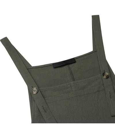 Women's Cotton Linen Overalls Shorts Loose Jumpsuit Casual Wide Leg Romper Shortalls Armygreen $15.38 Overalls