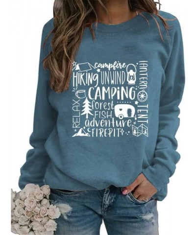 Womens Camping Sweatshirt Cocktails Graphic Long Sleeve Crew Neck Comfy Vintage Sweatshirt Pullover Top Camp Lover Gift 1 blu...