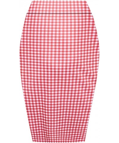 New Womens Floral Print High Waist Summer Bodycon Tube Stretch Pencil Midi Skirt Red Gingham $17.95 Skirts