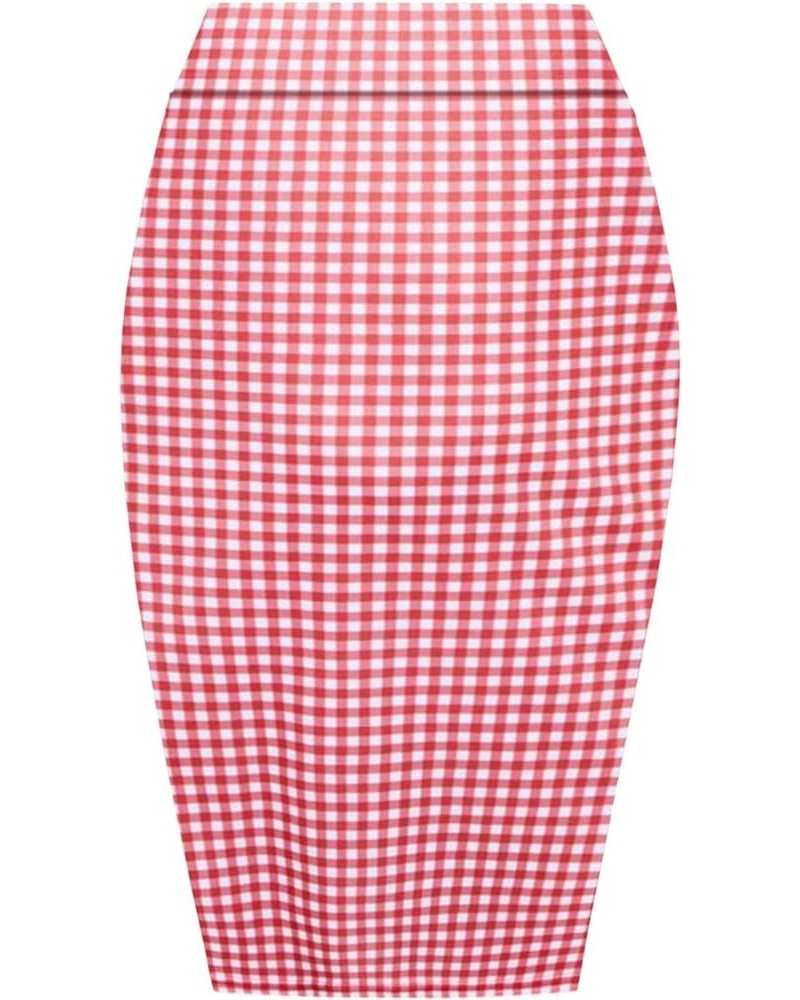 New Womens Floral Print High Waist Summer Bodycon Tube Stretch Pencil Midi Skirt Red Gingham $17.95 Skirts