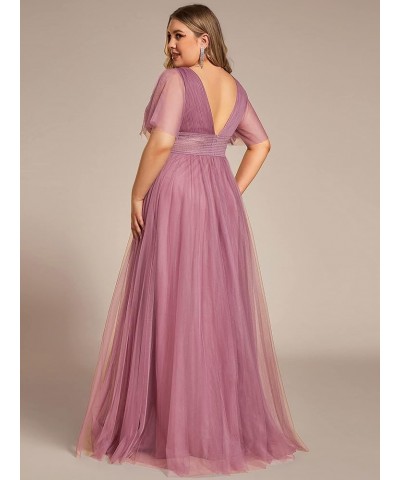 Womens V-Neck Pleated Ruffle Sleeves Elastic Waist A-Line Tulle Plus Size Bridesmaid Dress 0294A-DA Orchid $19.24 Dresses