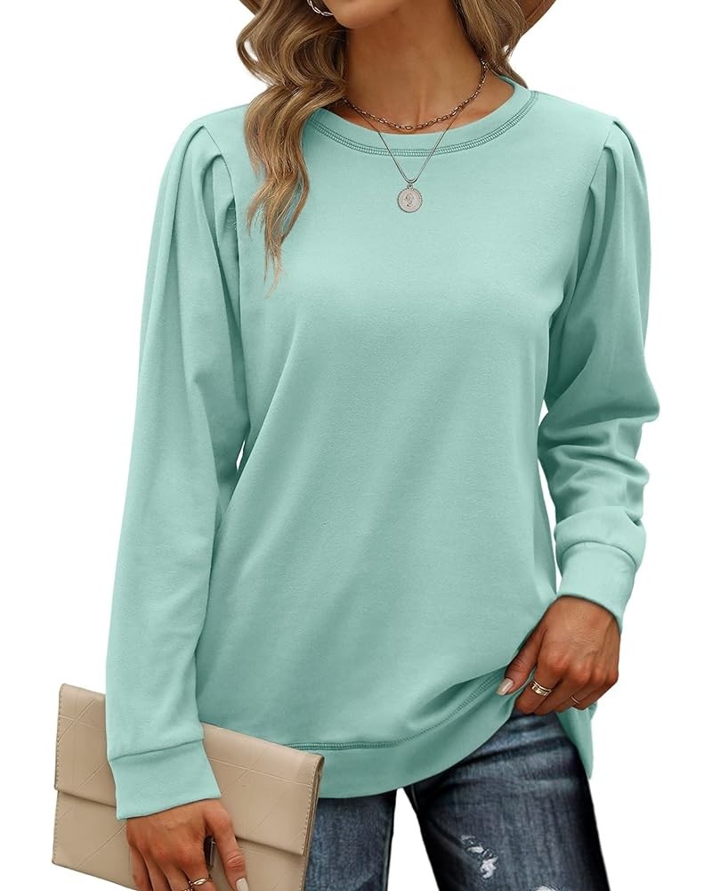 Sweatshirts for Women Crewneck Puff Sleeve Tunic Tops Lightweight Sweaters Fashion 2023 06-light Green $10.00 Hoodies & Sweat...