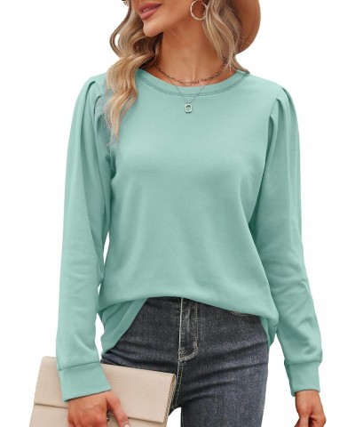 Sweatshirts for Women Crewneck Puff Sleeve Tunic Tops Lightweight Sweaters Fashion 2023 06-light Green $10.00 Hoodies & Sweat...