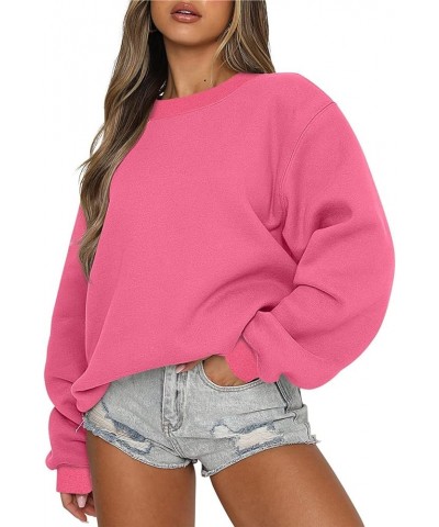 Crew Neck Sweatshirts for Women Loose Fit Casual Pullover Solid Color Long Sleeve Fall Tops Outfits 2023 C005- Pink $8.11 Hoo...