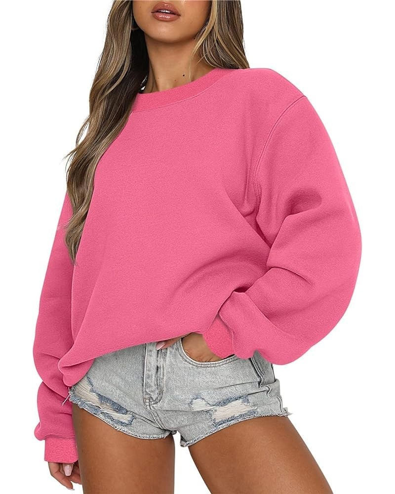 Crew Neck Sweatshirts for Women Loose Fit Casual Pullover Solid Color Long Sleeve Fall Tops Outfits 2023 C005- Pink $8.11 Hoo...