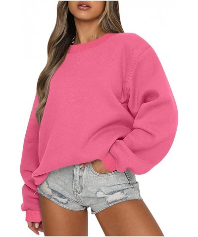 Crew Neck Sweatshirts for Women Loose Fit Casual Pullover Solid Color Long Sleeve Fall Tops Outfits 2023 C005- Pink $8.11 Hoo...