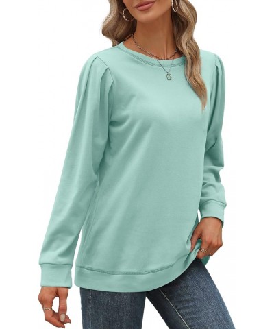 Sweatshirts for Women Crewneck Puff Sleeve Tunic Tops Lightweight Sweaters Fashion 2023 06-light Green $10.00 Hoodies & Sweat...