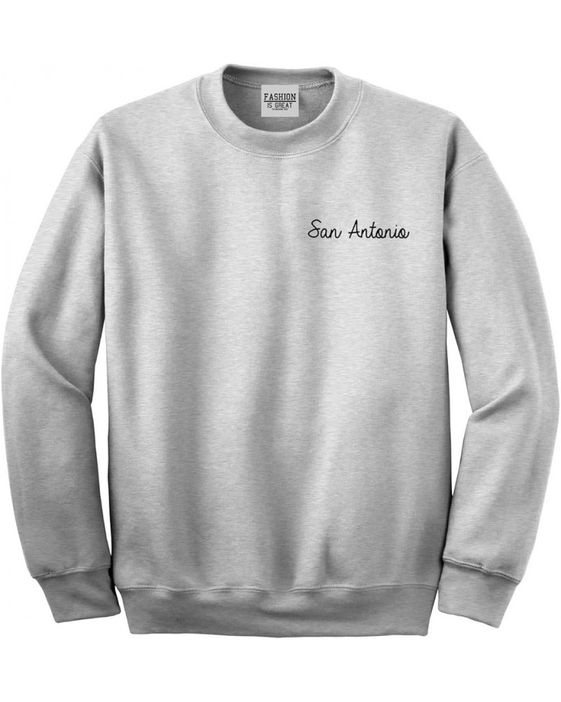 San Antonio Texas TX Script Chest Womens Unisex Crewneck Sweatshirt Grey $17.49 Hoodies & Sweatshirts