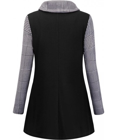 Women's Long Sleeve Cowl Neck Casual Tunic Tops with Pockets Bird Grid Plaid $13.53 Tops