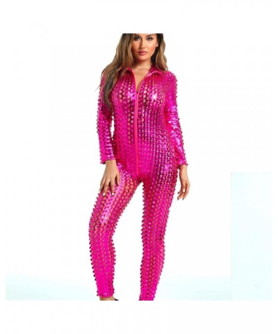 Wetlook Catsuit Jumpsuit Women Long Sleeve Romper Sexy Metallic Nightclub Party Overalls Stripper Leather Bodysuit (Color : S...