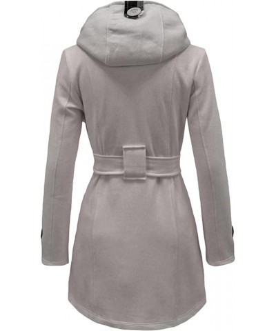 Womens Winter Double Breasted Pea Coat Warm Wool Blend Trench Coat Hooded Plaid Outwear with Belt Light Grey $28.31 Jackets