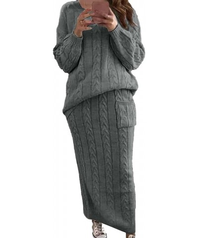 Women's Cable Knit Long Skirt 2 Piece Outfit Chunky Oversized Pullover Sweater Top and Long Pencil Skirt Sets Deep Grey $20.2...