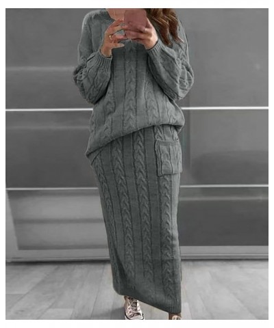 Women's Cable Knit Long Skirt 2 Piece Outfit Chunky Oversized Pullover Sweater Top and Long Pencil Skirt Sets Deep Grey $20.2...