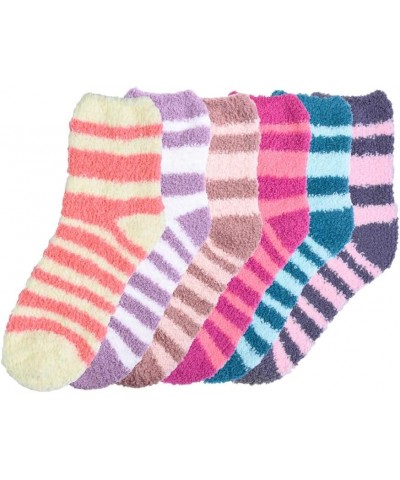 Stanzino 6 Pairs Women Cozy Fuzzy Non Skid Stripes Super Soft Winter Slipper Socks 9-11 Sd (No Non-skid) $8.93 Socks