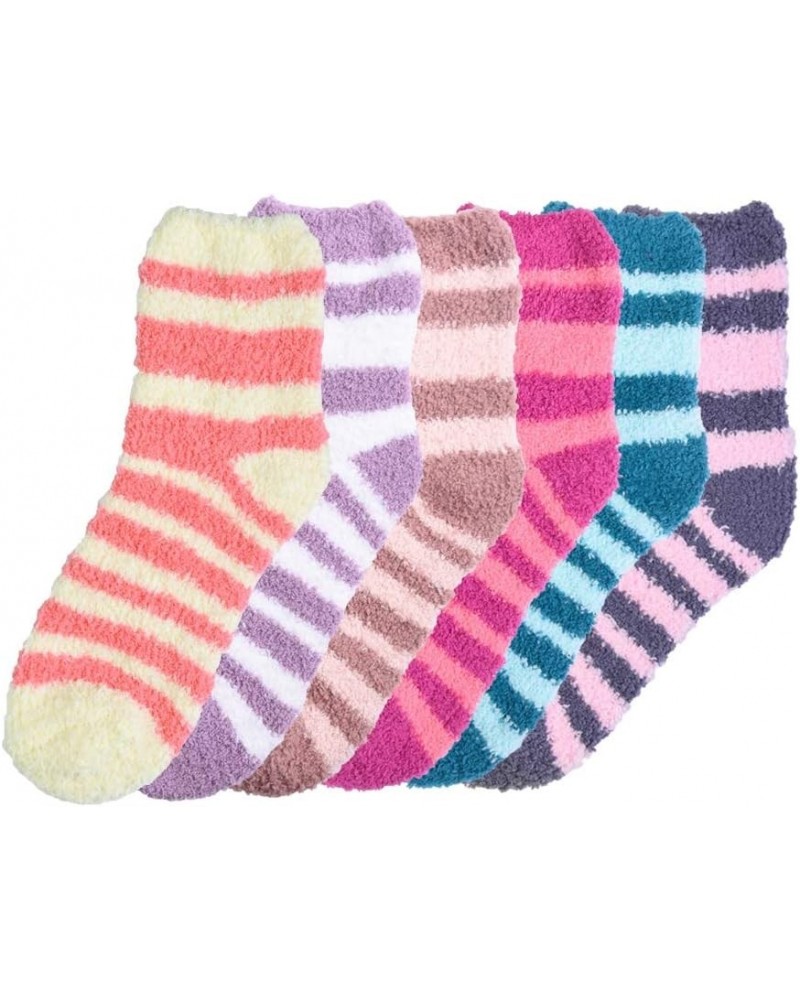 Stanzino 6 Pairs Women Cozy Fuzzy Non Skid Stripes Super Soft Winter Slipper Socks 9-11 Sd (No Non-skid) $8.93 Socks