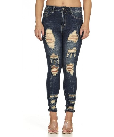 Women's High Waisted Cute Ripped Fray Distressed Fit Skinny Juniors Dark Blue Distressed $14.54 Jeans