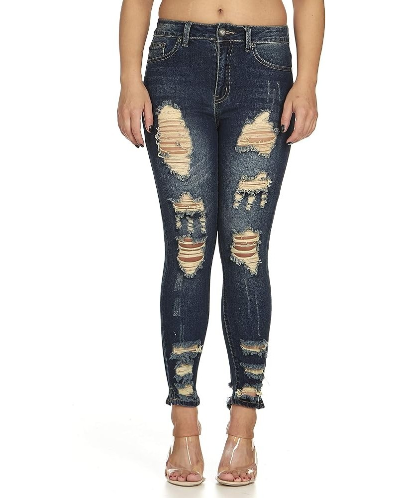 Women's High Waisted Cute Ripped Fray Distressed Fit Skinny Juniors Dark Blue Distressed $14.54 Jeans