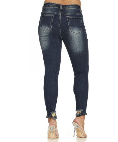 Women's High Waisted Cute Ripped Fray Distressed Fit Skinny Juniors Dark Blue Distressed $14.54 Jeans