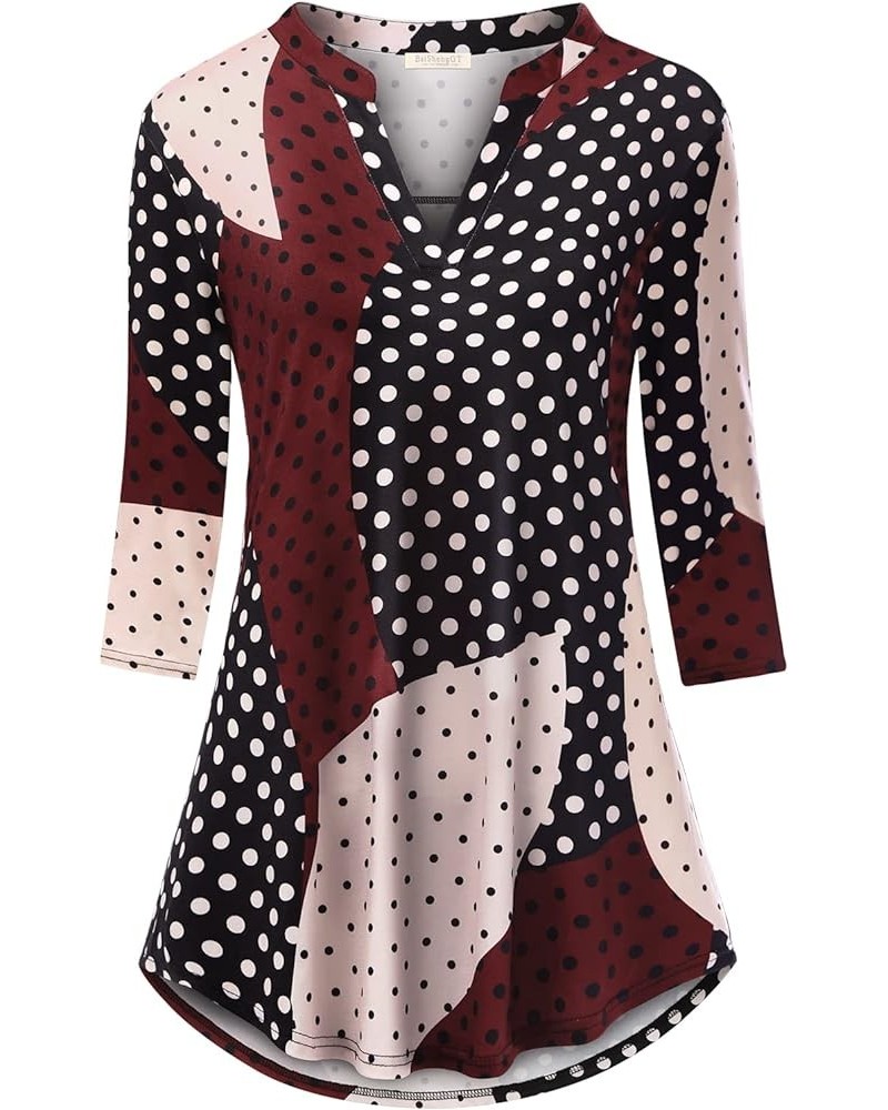 Womens 3/4 Sleeve Floral Printed Notch V Neck Blouses Tunics Tops Polka Dot $22.79 Tops