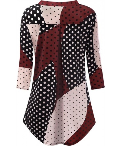 Womens 3/4 Sleeve Floral Printed Notch V Neck Blouses Tunics Tops Polka Dot $22.79 Tops