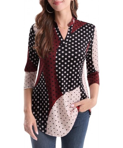 Womens 3/4 Sleeve Floral Printed Notch V Neck Blouses Tunics Tops Polka Dot $22.79 Tops