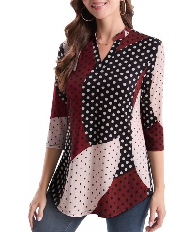 Womens 3/4 Sleeve Floral Printed Notch V Neck Blouses Tunics Tops Polka Dot $22.79 Tops